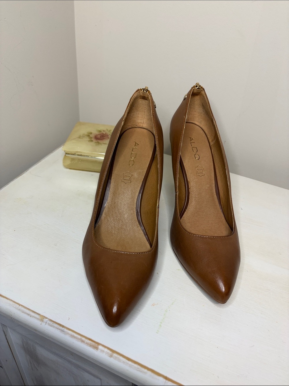 ALDO Brown Leather Pointed-Toe Heels